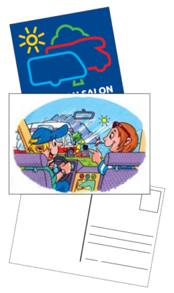 Graphic: Sticker with logo and advertising postcard with sticker